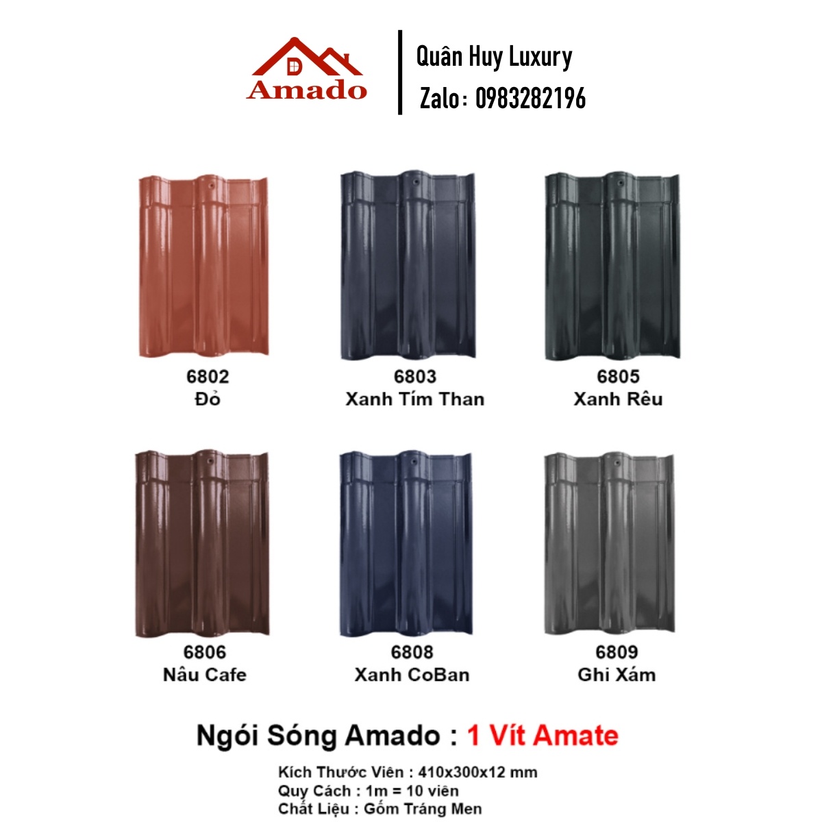 Ngói Sóng Amado 1 Vít Amate 6802-6803-6805-6806-6808-6809