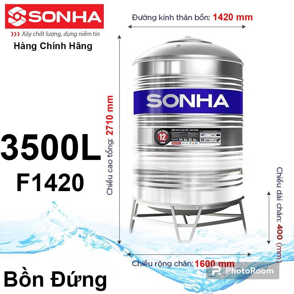 Bồn Nước inox Sơn Hà Đứng 3500L