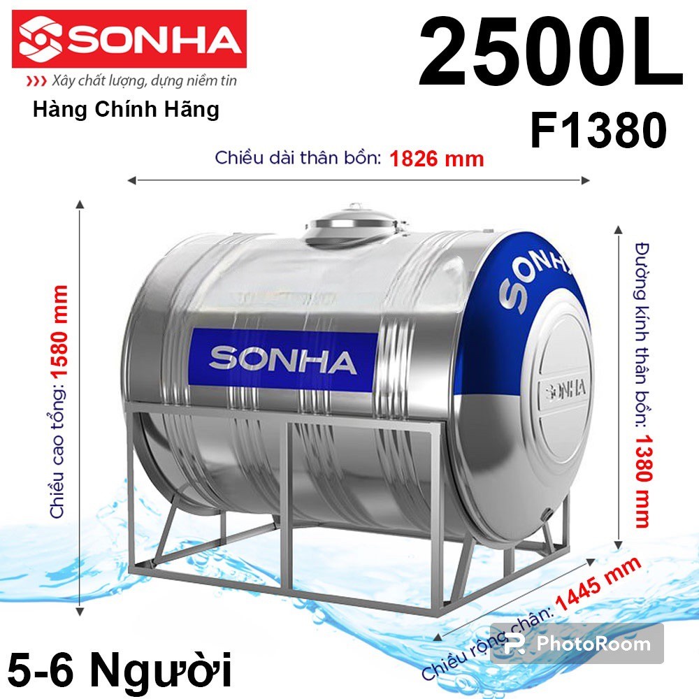 Bồn Nước Inox Sơn Hà Ngang 2500L (F1380)