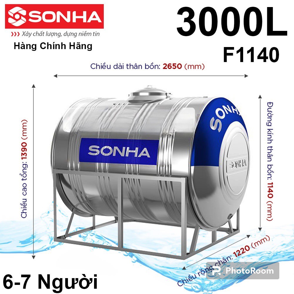 Bồn Nước Inox Sơn Hà Ngang 3000L (F1140)