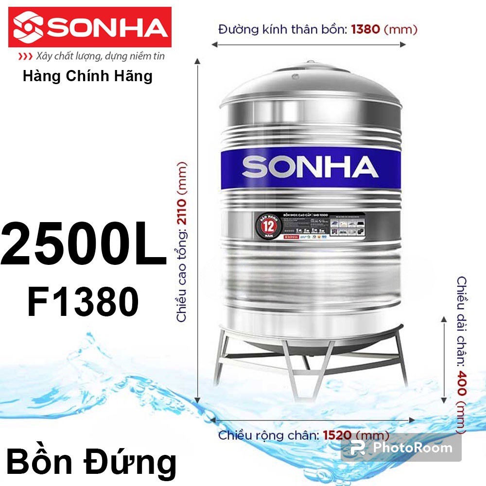 Bồn Nước inox Sơn Hà Đứng 2500L (F1380)