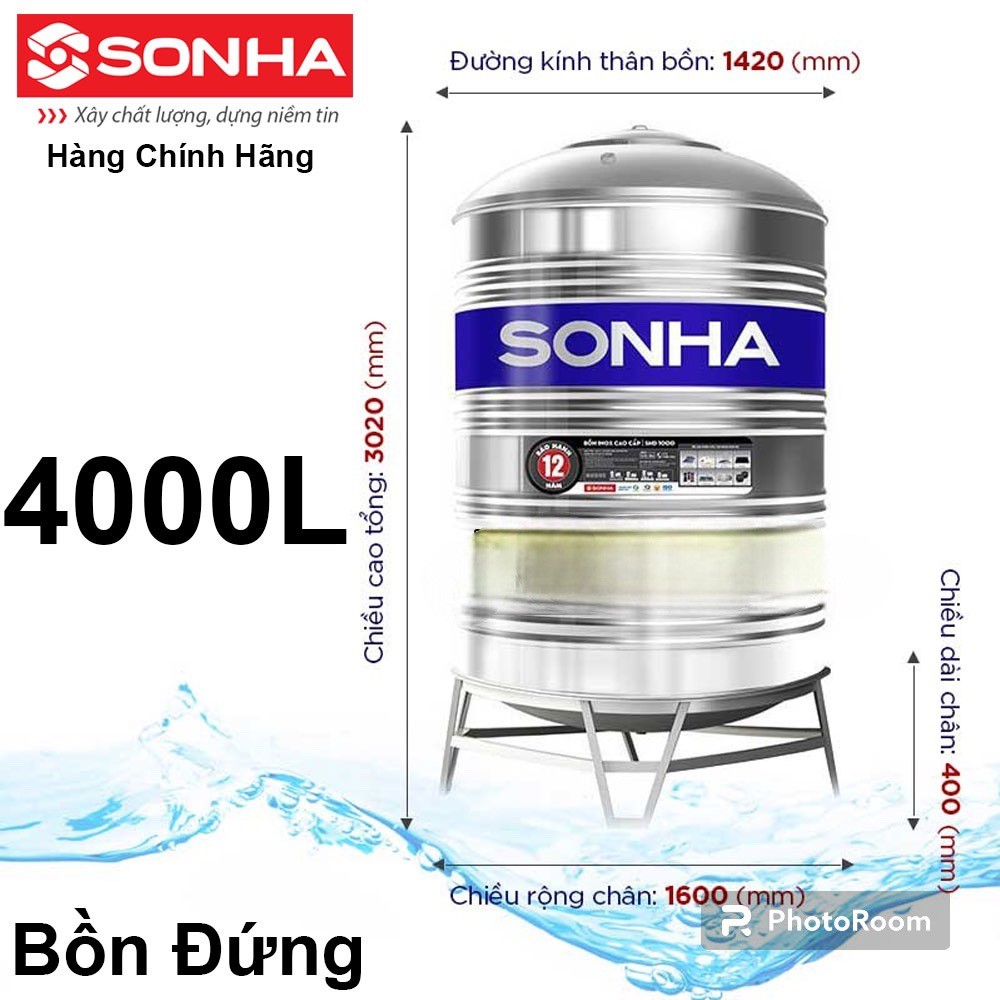 Bồn Nước inox Sơn Hà Đứng 4000L