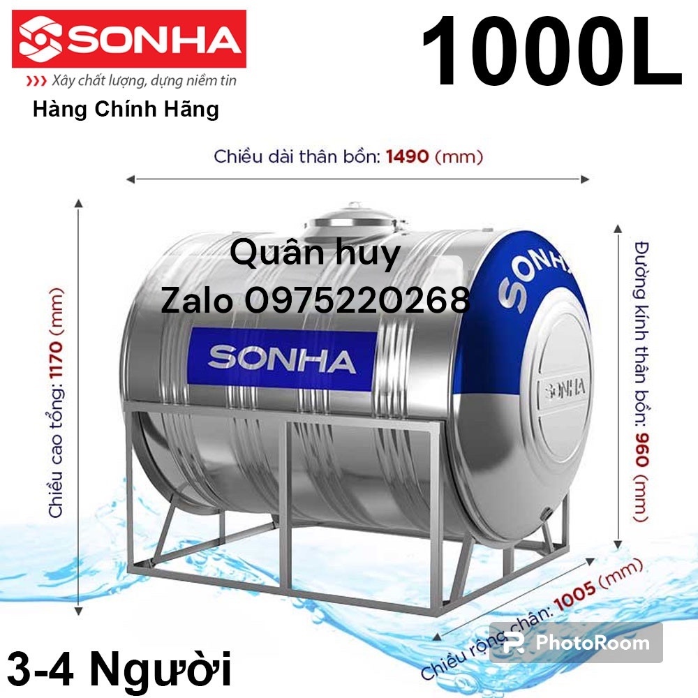 Bồn Nước Inox Sơn Hà Ngang 1000L Mã Sp: 1000L Thương hiệu: Sơn Hà |