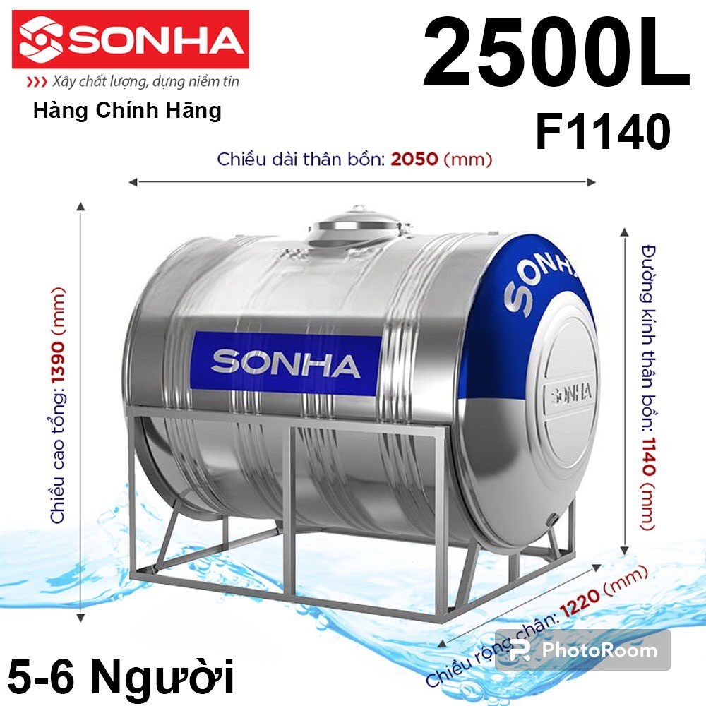 Bồn Nước Inox Sơn Hà Ngang 2500L (F1140)