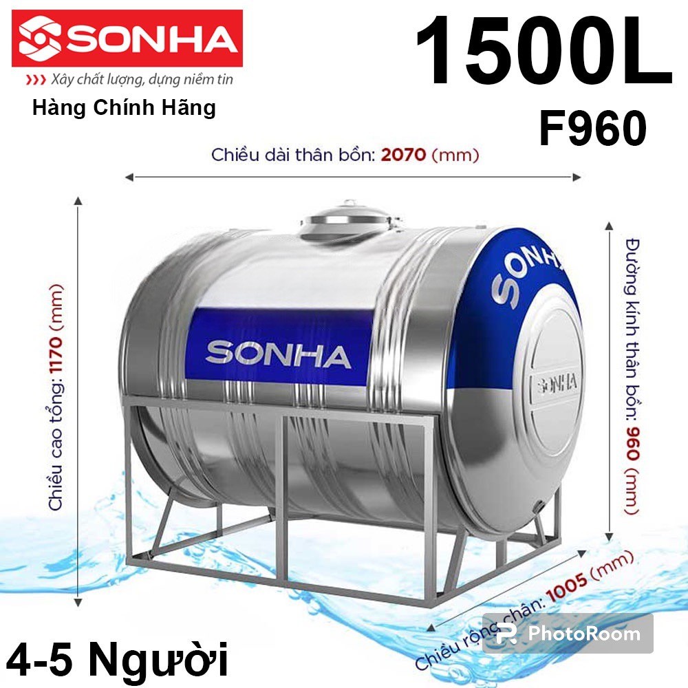 Bồn Nước Inox Sơn Hà Ngang 1500L (F960) Mã Sp: 1500L (F960) Thương hiệu: Sơn Hà | Mã hàng: