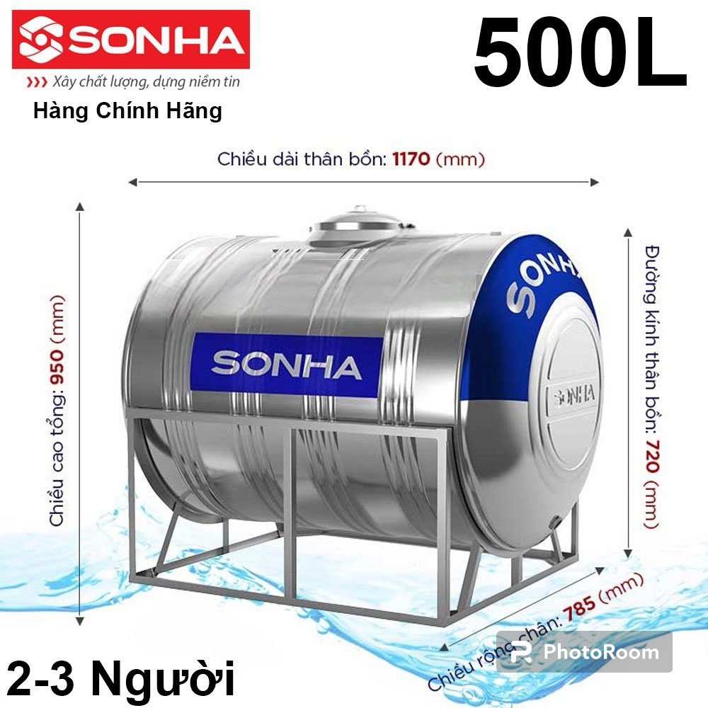 Bồn Nước Inox Sơn Hà Ngang 500L