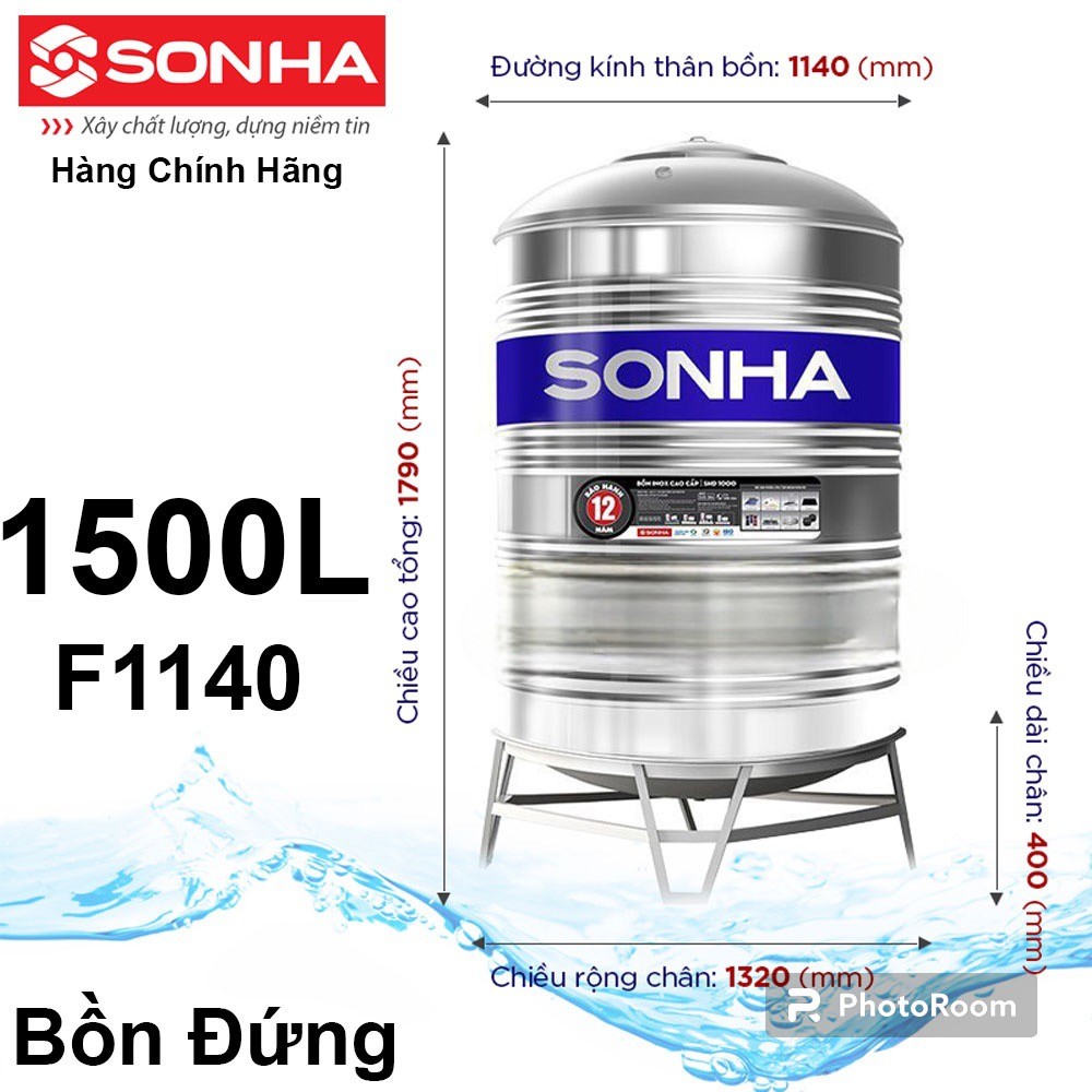 Bồn Nước inox Sơn Hà Đứng 1500L (F1140)