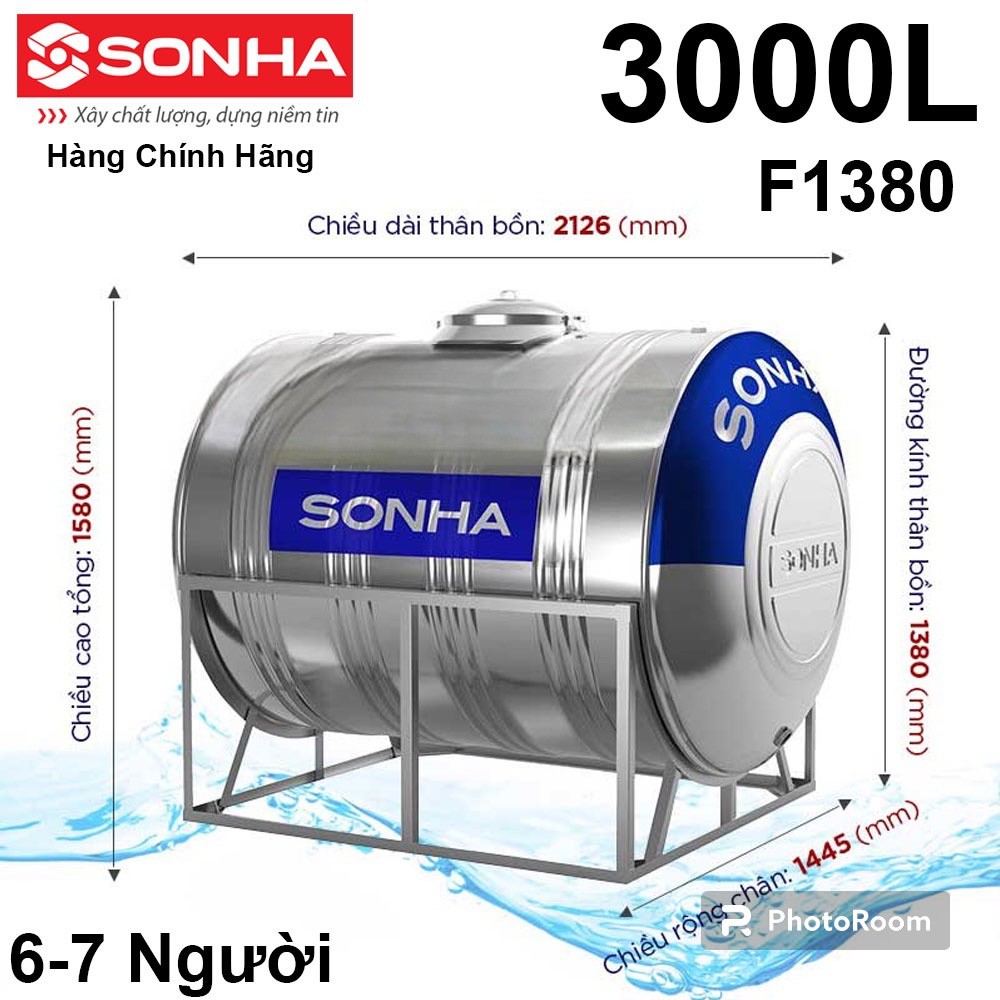 Bồn Nước Inox Sơn Hà Ngang 3000L (F1380)