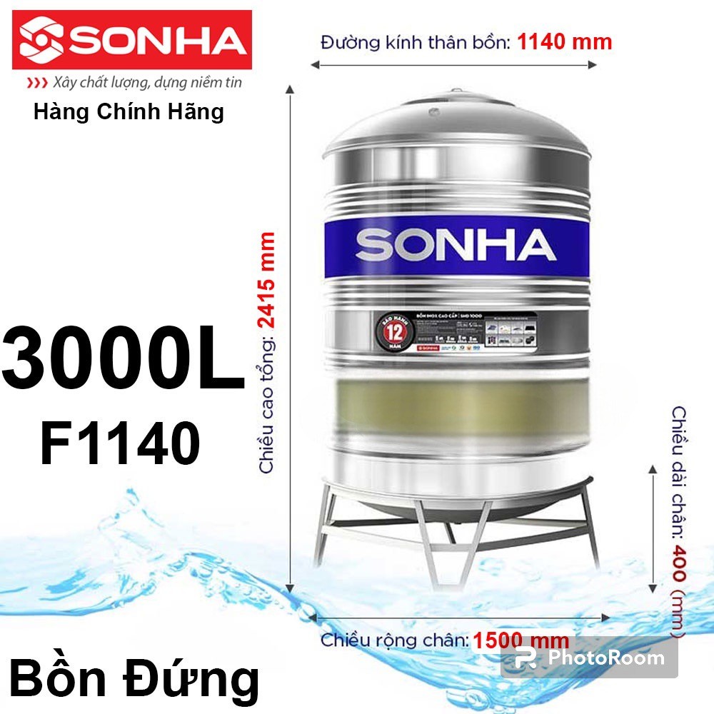 Bồn Nước inox Sơn Hà Đứng 3000L (F1140)