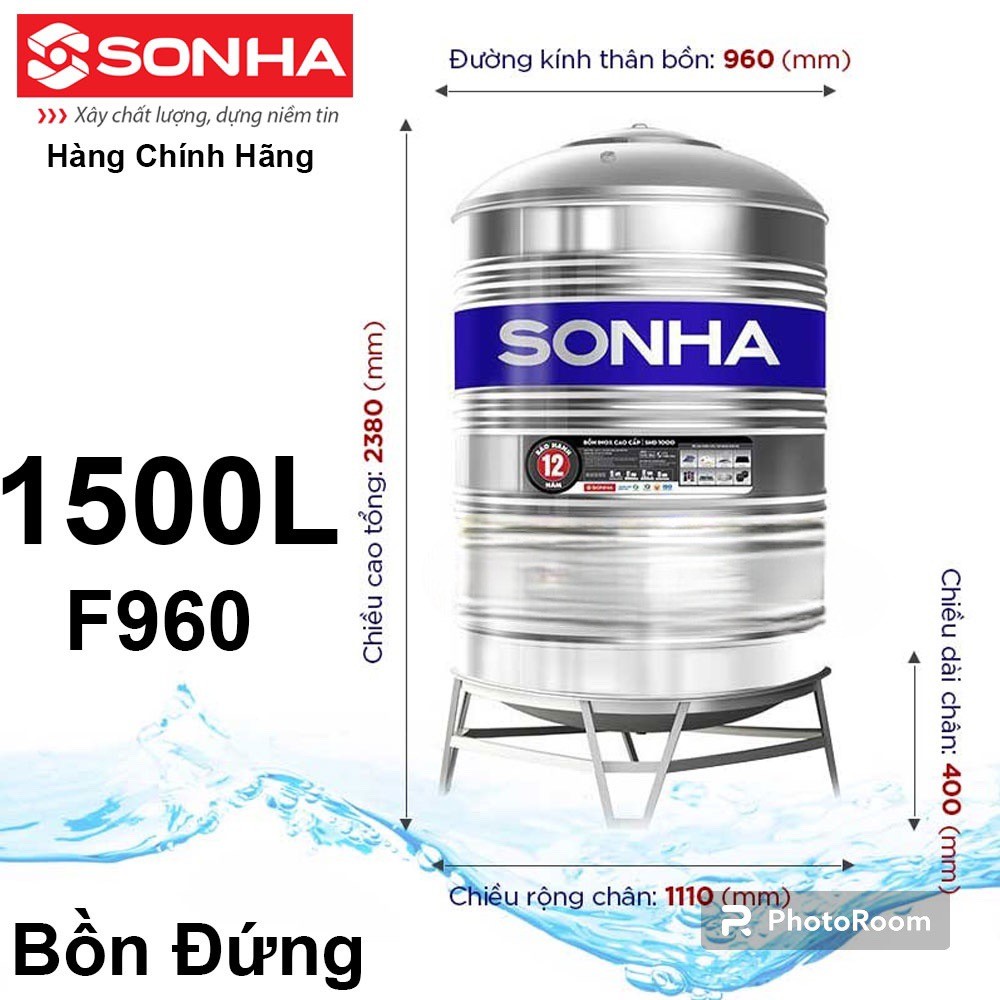 Bồn Nước inox Sơn Hà Đứng 1500L (F960)