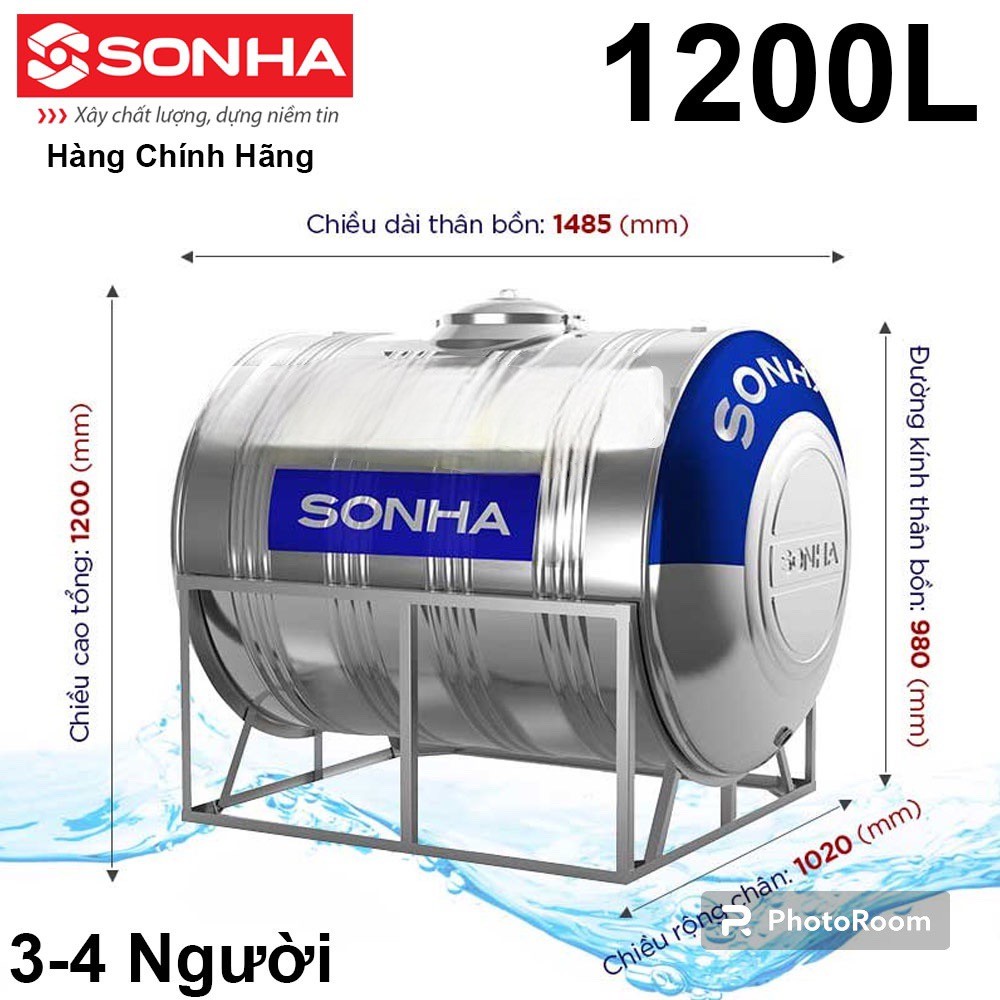 Bồn Nước Inox Sơn Hà Ngang 1200L Mã Sp: 1200L Thương hiệu: Sơn Hà | Mã hàng: