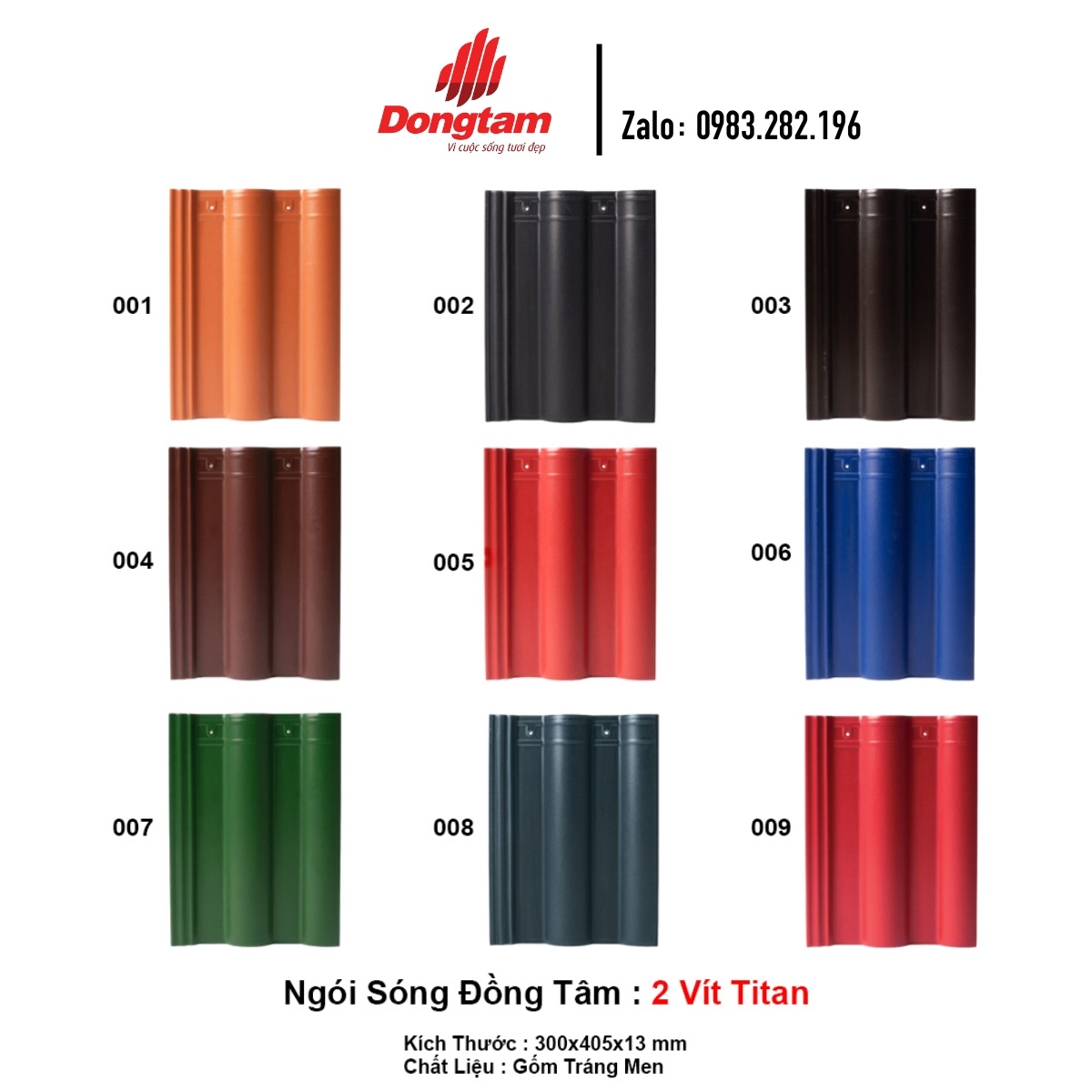 Ngói Sóng Đồng Tâm 2 Vít Titan 001-002-003-004-005-006-007-008-009